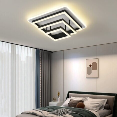 Plafoniera LED 214W Minimalist 3 Square Black, LED inclus, 4 surse de iluminare, Telecomanda, Lumina